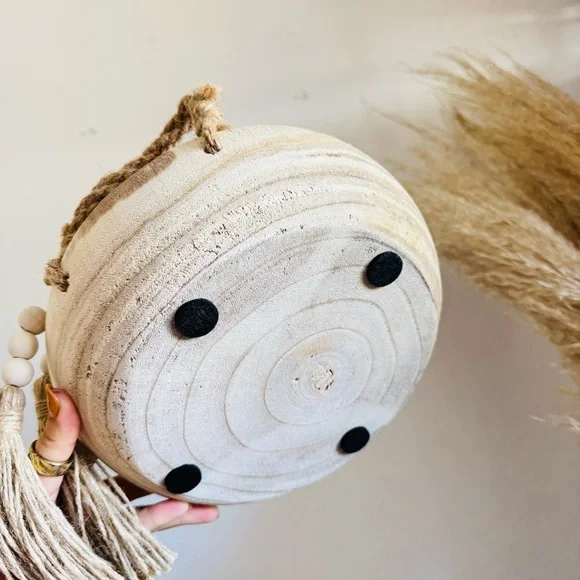 NEW POTTERY BARN White Cream Tan Wood Decor Low Bowl Knot Beads Chain Sphere - Picture 7 of 16